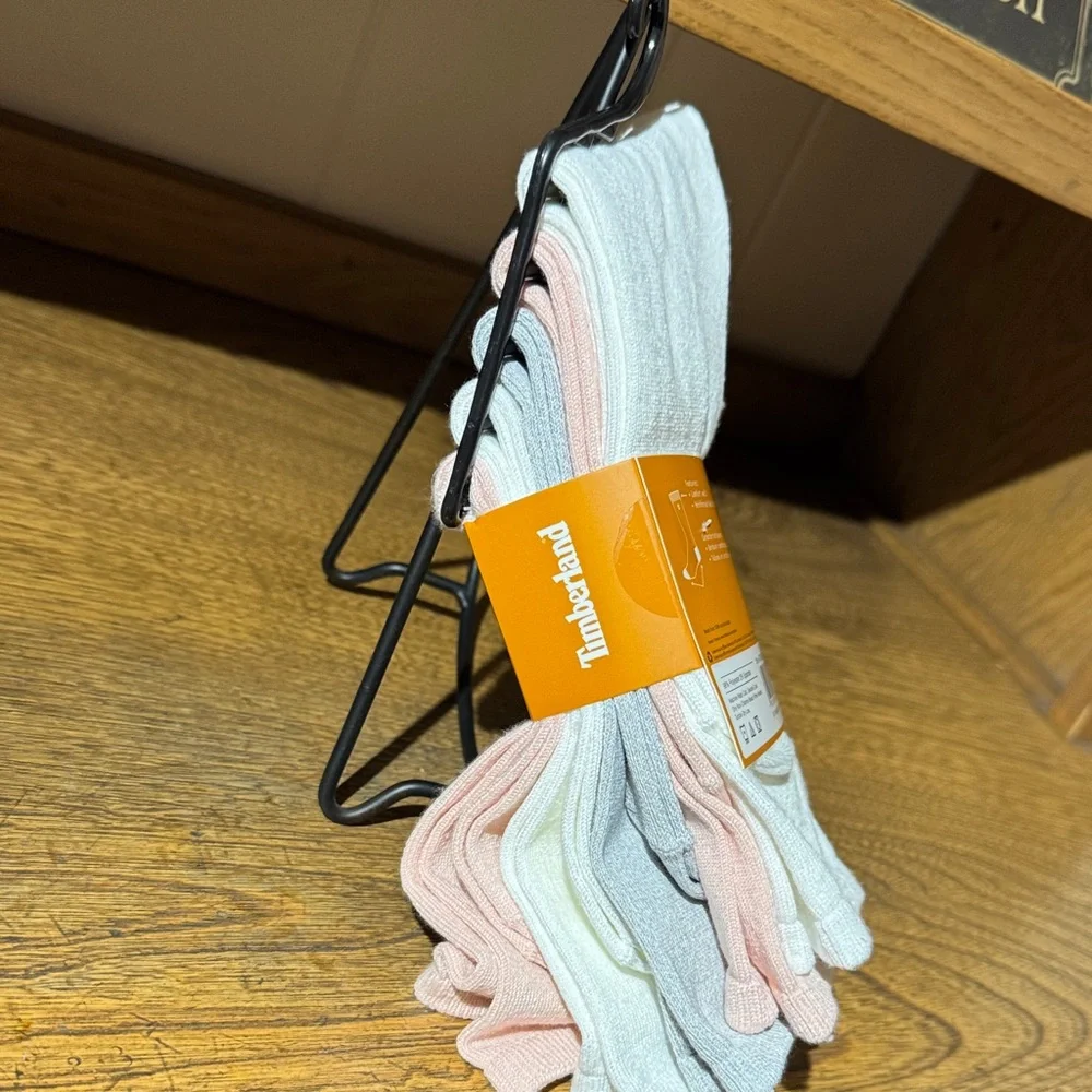 Timberland Women's Crew Socks - Pink, white and Gray colors.